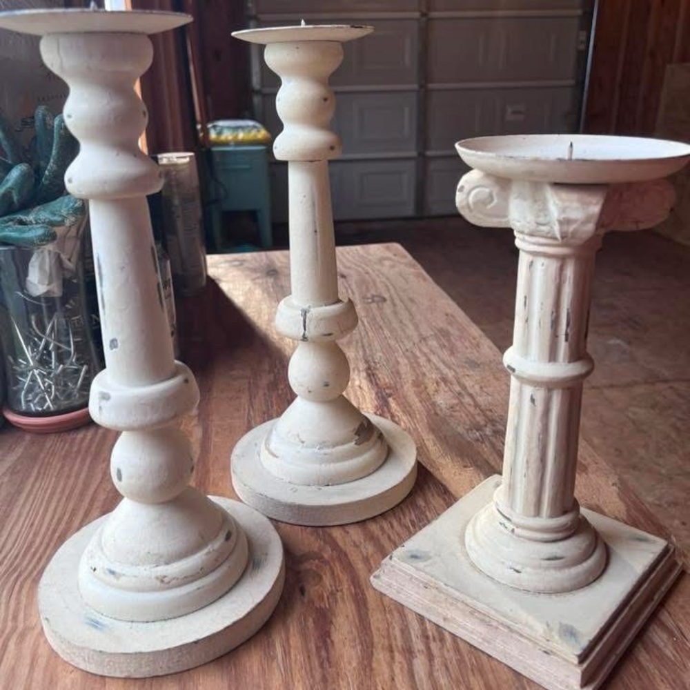 Rustic Cream Candle Holders Set